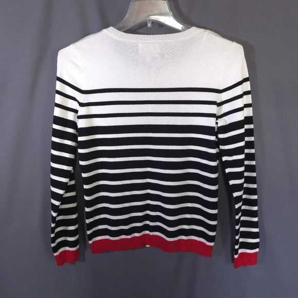 Debbie Morgan Cardigan Stripes Gold Button Size Medium Preppy Office Coastal - Picture 6 of 8
